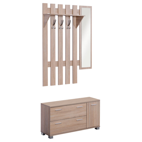 Eingangsmöbel Schuhregal Kleiderbügel und Spiegel aus Holz acquista