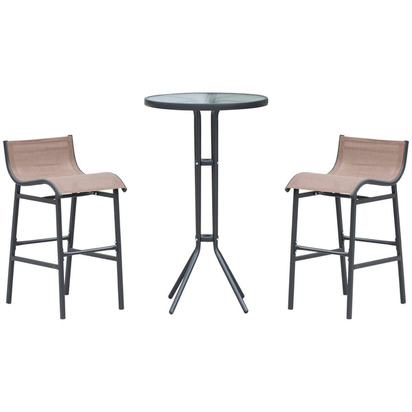 Bar-Set mit hohem Tisch und 2 schwarzen und braunen Gartenhockern acquista