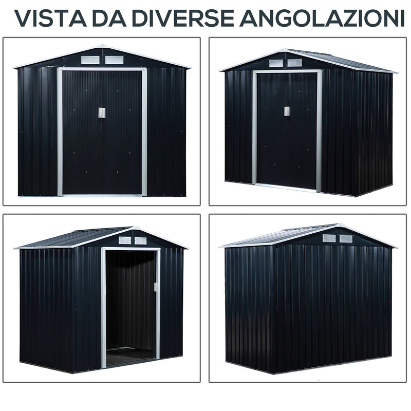 Casetta Box da Giardino 213x130x185 cm in Acciaio e PP Grigio Scuro-4