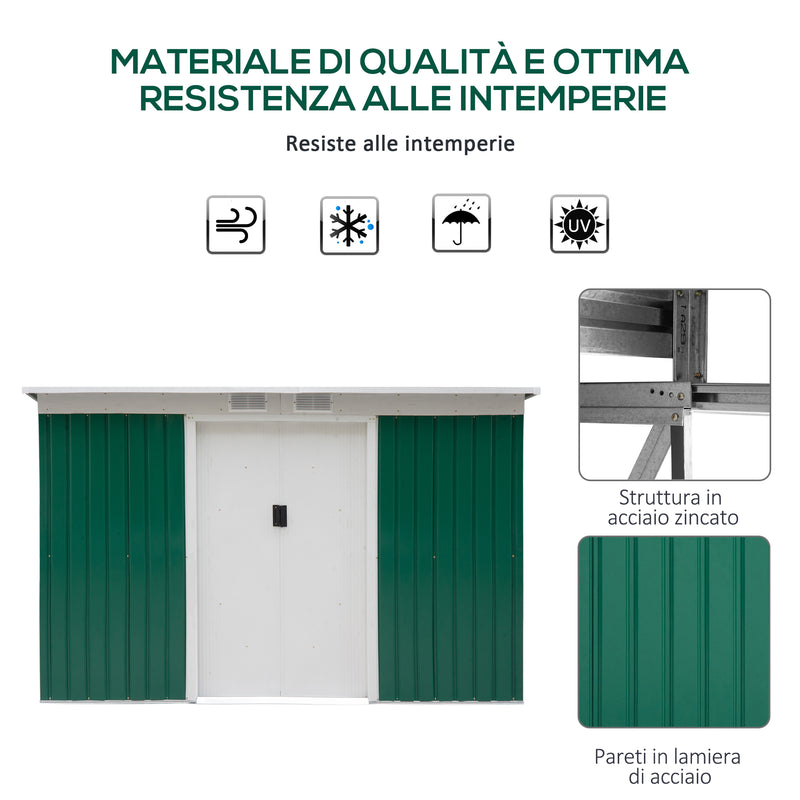 Casetta Box da Giardino in Lamiera Verde 277x130x173 cm -4