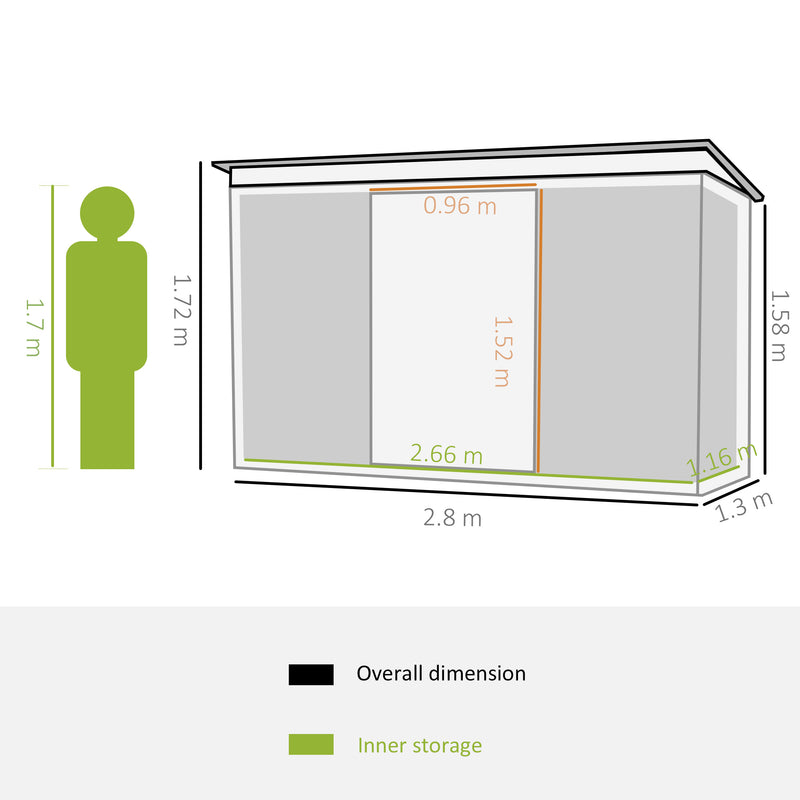Casetta Box da Giardino 280x130x172 cm in Lamiera di Acciaio Verde Chiaro-3