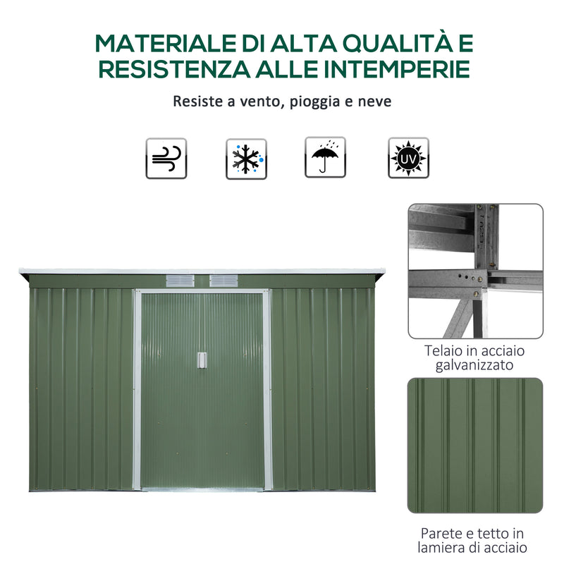 Casetta Box da Giardino 280x130x172 cm in Lamiera di Acciaio Verde Chiaro-4