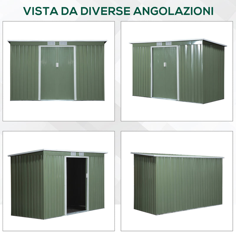 Casetta Box da Giardino 280x130x172 cm in Lamiera di Acciaio Verde Chiaro-6