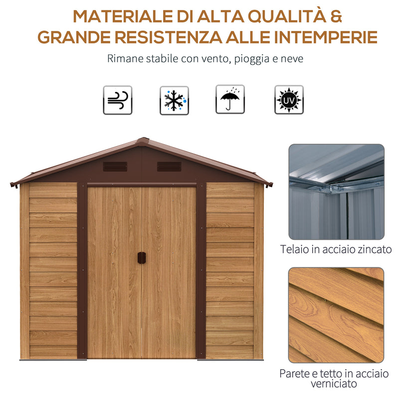 Casetta Box da Giardino 152x235,7x208,7 cm Acciaio Effetto Legno-4