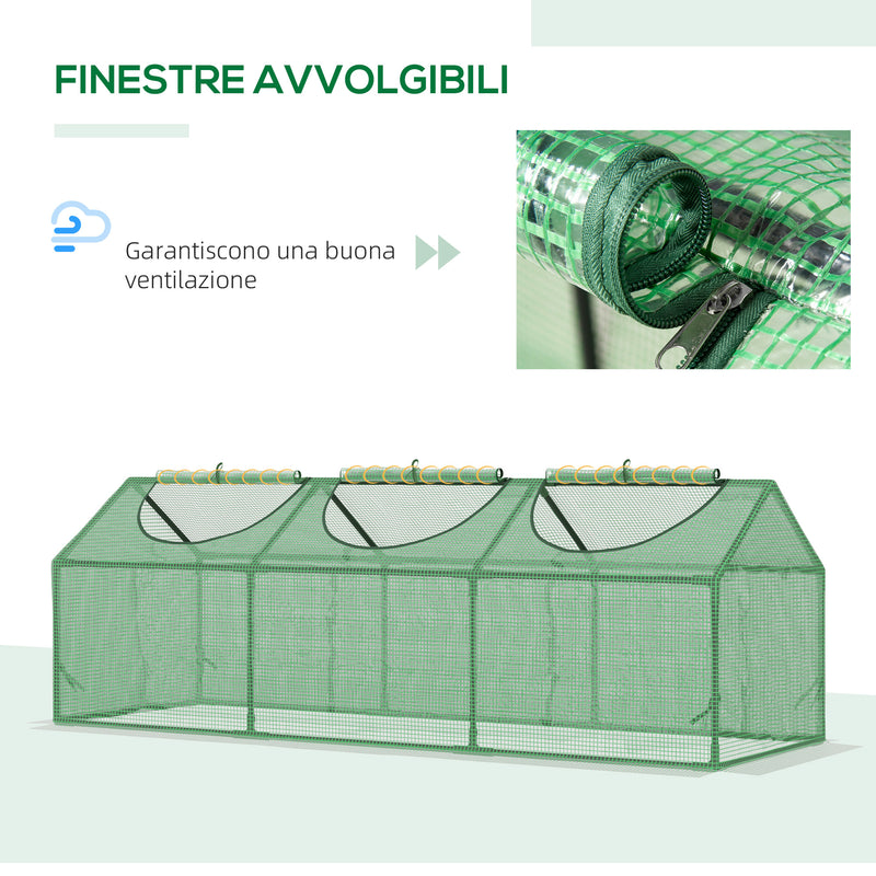 Mini Serra da Giardino con 3 Finestre 180x60x60 cm Copertura PE Anti-UV Verde-4