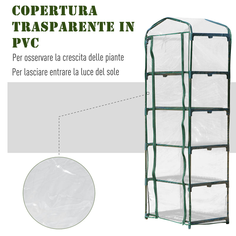 Mini Serra da Giardino 5 Ripiani 69x49x193 cm in Acciaio e PVC  Verde-6