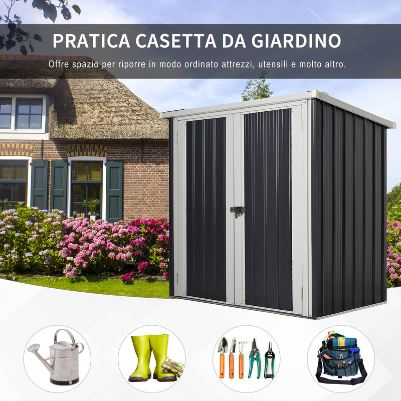 Casetta Box da Giardino 147x86x134 cm in Lamiera di Acciaio Doppia Porta Nero e Bianco-6