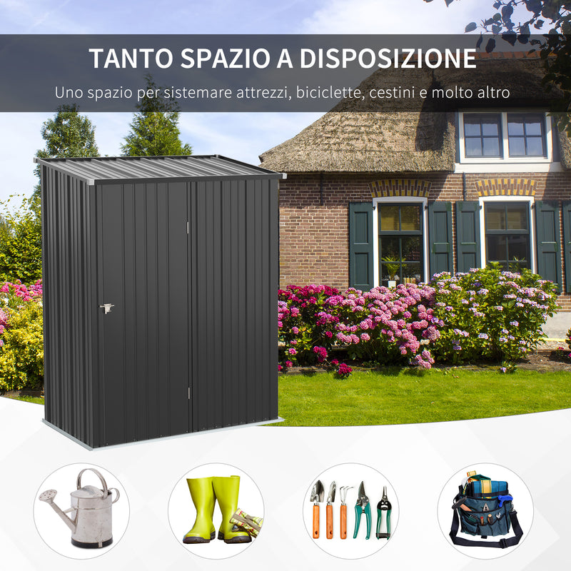 Casetta Box da Giardino 161,5x94,5x196 cm in Lamiera Acciaio Nero-5