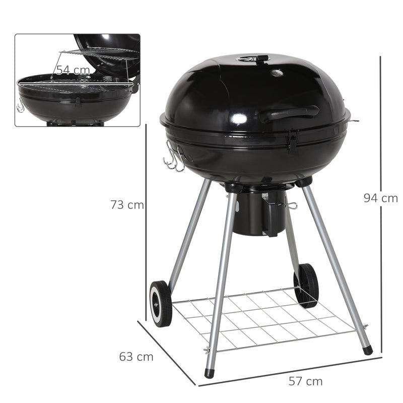 Barbecue a Carbone Carbonella Coperchio Termometro e Doppia Griglia in Metallo Nero -3