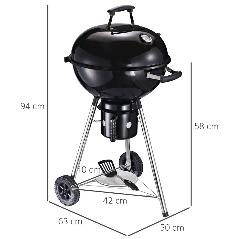 Barbecue a Carbone Carbonella in Acciaio Portatile 2 Ruote 50x63x94 cm  Round-3