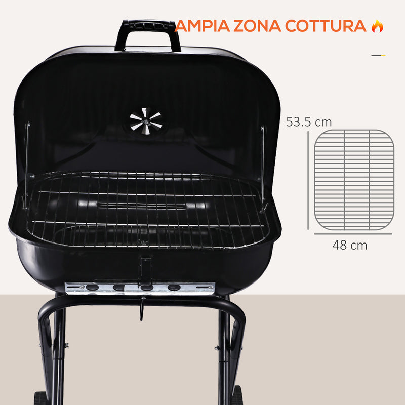 Barbecue a Carbone Carbonella Portatile con 2 Ruote 57x70x86 cm  TravelF-6