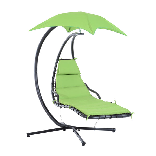 acquista Garten-Hängematte aus Metall und Textilene mit grünem Sonnenschirm