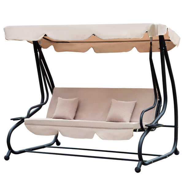 3-Sitzer Gartenschaukelstuhl mit neigbarer Rückenlehne für Bettfunktion Beige online