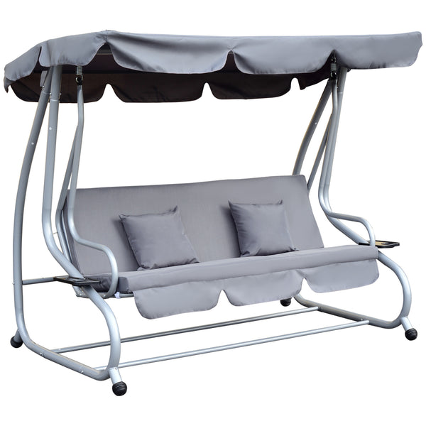 3-Sitzer-Gartenschaukel mit verstellbarer Rückenlehne und grauem Polyesterdach sconto