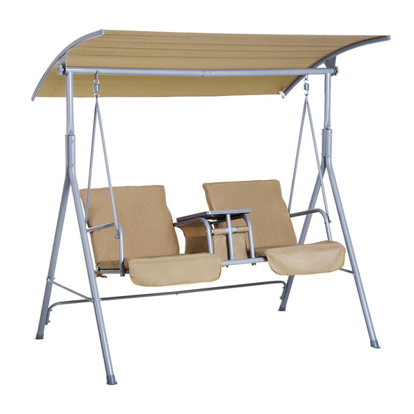 2-Sitzer-Gartenschaukelstuhl 175 x 112 x 165 cm aus Metall und beigem Polyester mit Tisch sconto
