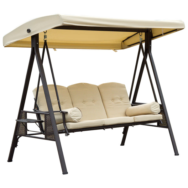 3-Sitzer-Gartenschaukelstuhl 260 x 124,5 x 180 cm aus Metall und beigem Stoff acquista