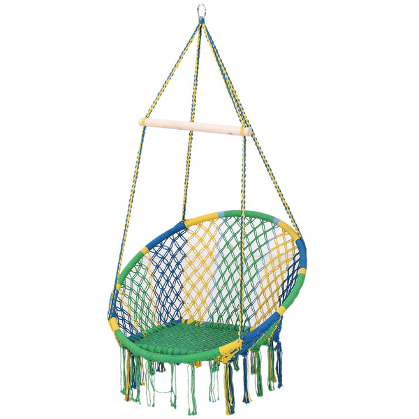 Hängematten-Hängesessel für drinnen und draußen aus Holz und blau-grün-gelbem Baumwollseil Ø80x140 cm online