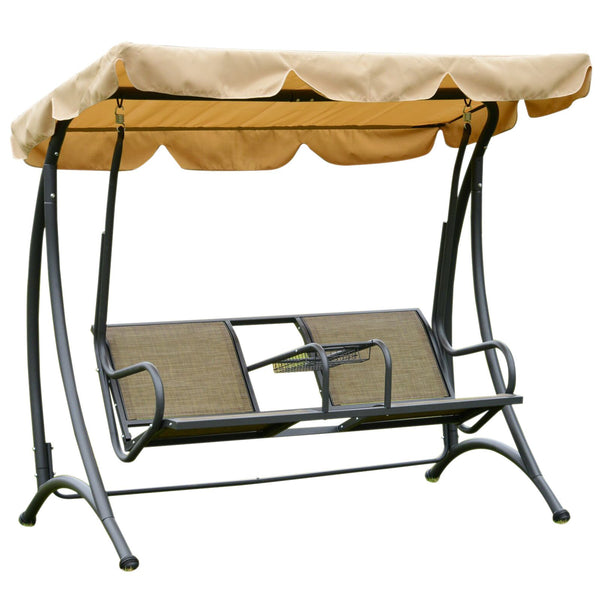 sconto 2-Sitzer-Gartenschaukel aus Stahl mit braunem und schwarzem Sonnendach