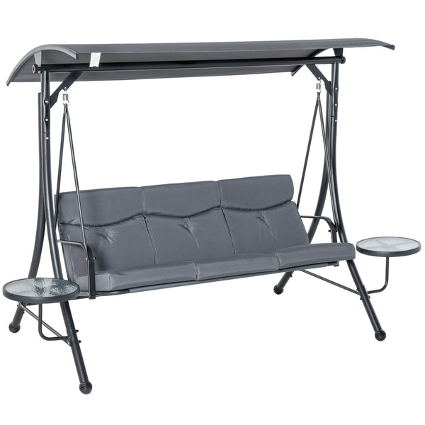 3-Sitzer-Gartenschaukel aus Metall mit 2 grauen Tischen acquista