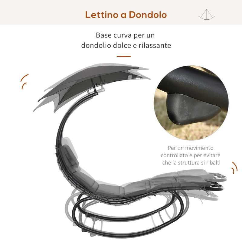 Lettino a Dondolo da Giardino 185x100x190 cm in Metallo Grigio scuro-4
