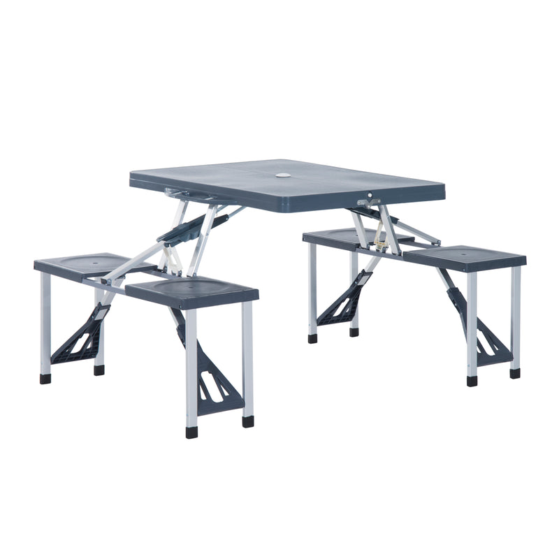 Set Campeggio Tavolino Pieghevole 4 Sedie in Alluminio e Plastica Grigio-1