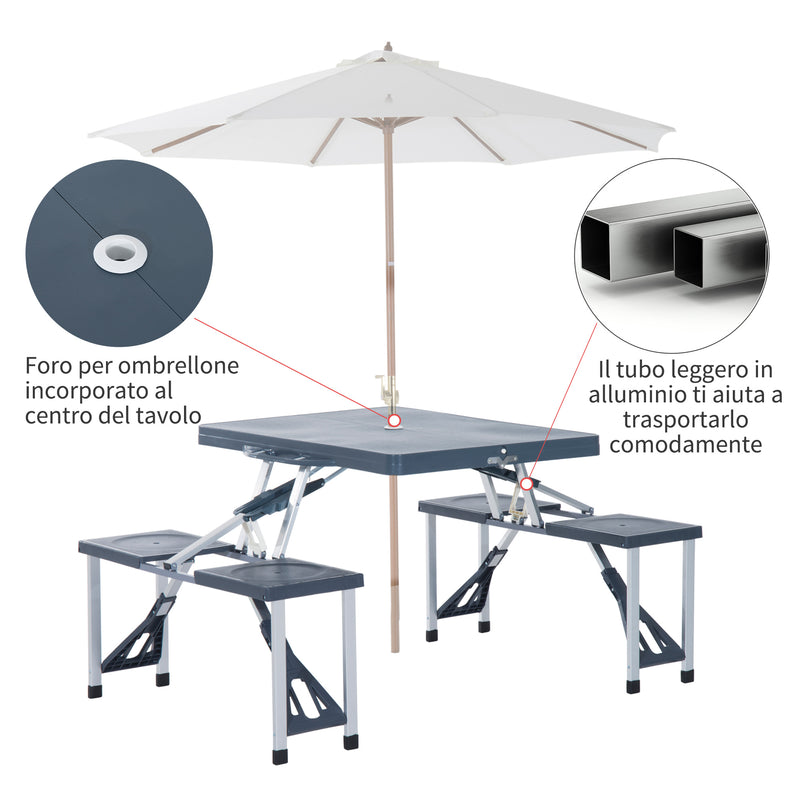 Set Campeggio Tavolino Pieghevole 4 Sedie in Alluminio e Plastica Grigio-4