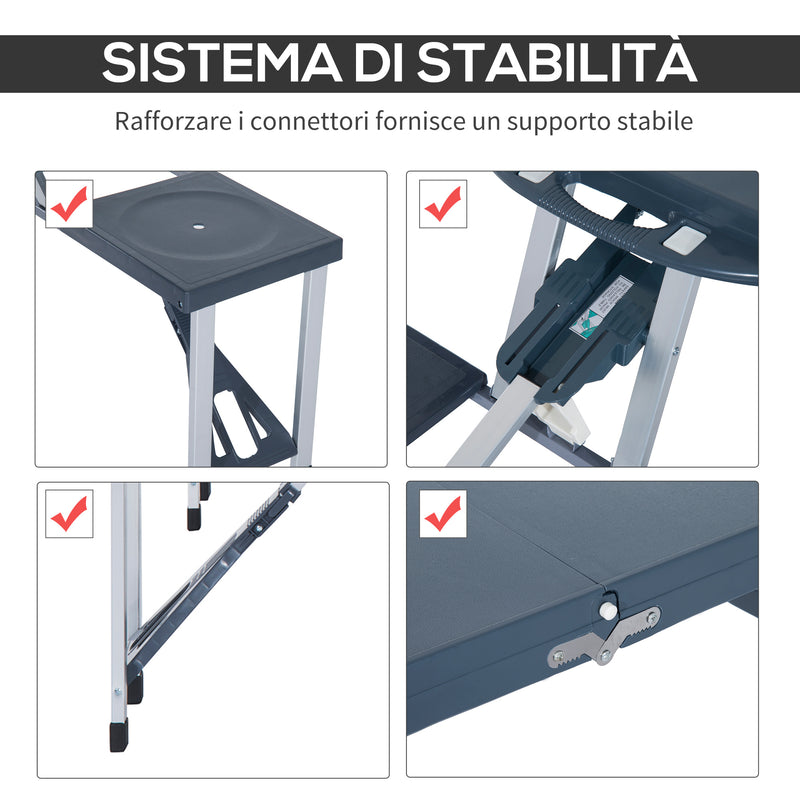 Set Campeggio Tavolino Pieghevole 4 Sedie in Alluminio e Plastica Grigio-6