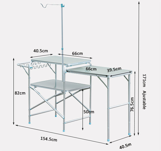 Tavolino da Campeggio Picnic Pieghevole in Alluminio 154.5x40.5x82 cm -3