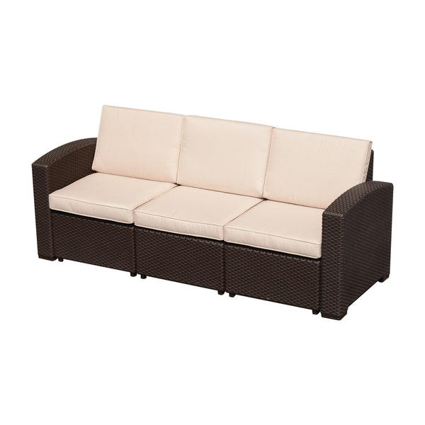 3-Sitzer Outdoor-Sofa aus synthetischem Rattan mit braunen Kissen 199x71x75 cm online