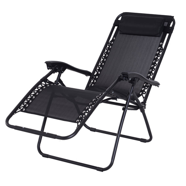 Klappbarer Liegestuhl Zero Gravity Entspannungsbett aus schwarzem Textilene 90x65x110 cm online