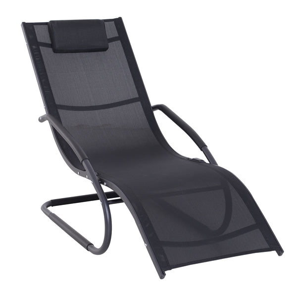 online Garten-Liegestuhl für den Außenbereich, ergonomisches Design, abnehmbare Kopfstütze aus schwarzem Stoff, 150 x 63 x 89 cm