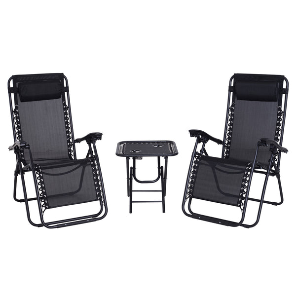 sconto Set mit 2 verstellbaren klappbaren Gartenliegestühlen und Tisch aus schwarzem Textilene-Gewebe