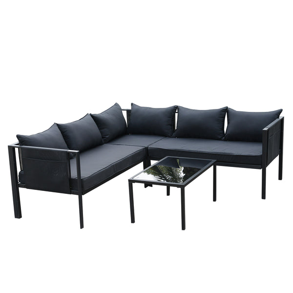 Garden Lounge Set aus Stahl und Textilene Sofa und schwarzem Couchtisch prezzo