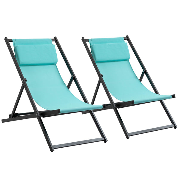 acquista Set mit 2 klappbaren Liegestühlen aus Aluminium 96,35 x 58 x 91,5 cm Rex Hellblau