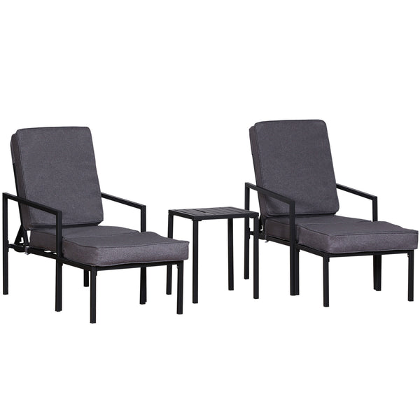 Garten-Lounge-Set aus Metall und Polyester, 2 Stühle, 2 Poufs und Couchtisch in Grau und Schwarz sconto