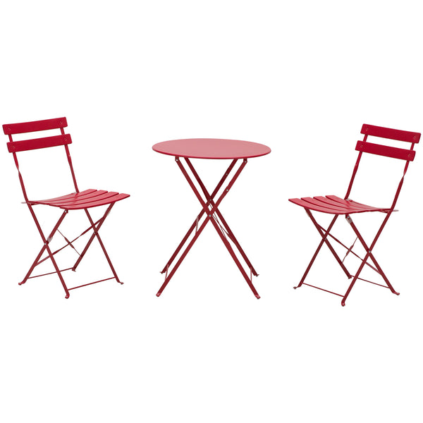online Set aus Couchtisch und 2 klappbaren Gartenstühlen aus rotem Stahl