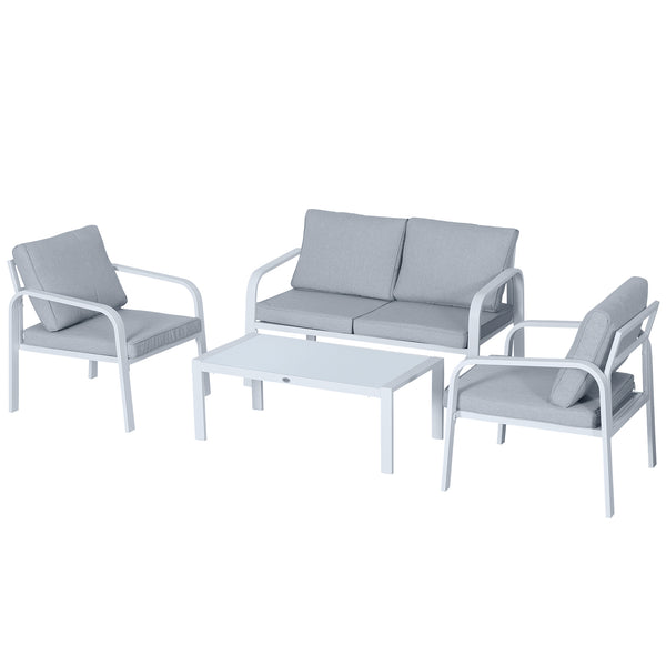 Gartengarnitur, Sofa, 2 Sessel und Couchtisch aus weißem und grauem Aluminium sconto