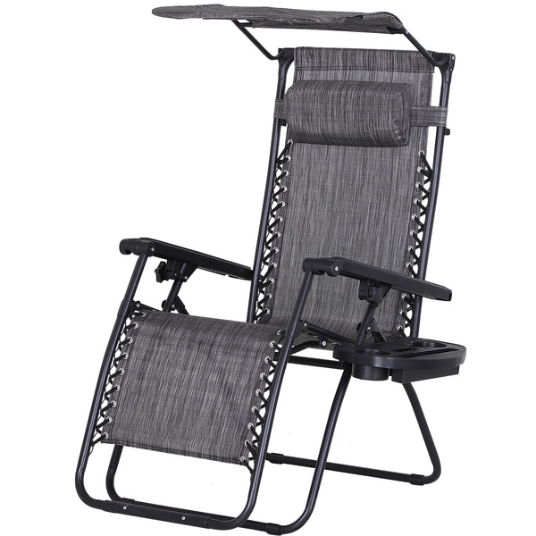 prezzo Zero Gravity Reclining Folding Liegestuhl mit Baldachin und Getränkehalter aus grauem Textilene