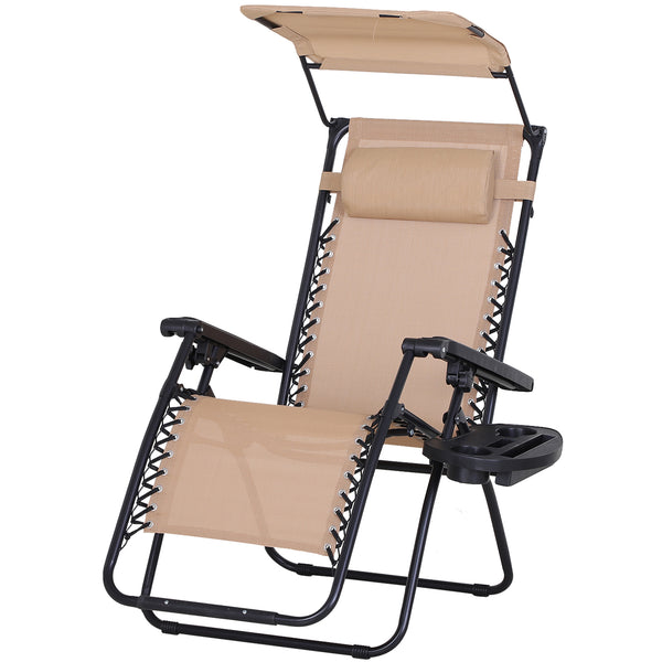 Zero Gravity Reclining Folding Liegestuhl mit Baldachin und Getränkehalter in Textilene Beige acquista