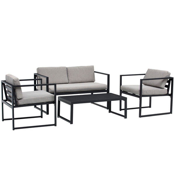 Garden Lounge Set Sofa 2 Sessel und Couchtisch aus grauem und schwarzem Aluminium sconto