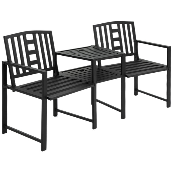 2-Sitzer-Gartenbank 165 x 53,5 x 85,5 cm mit Tisch aus schwarzem Metall online