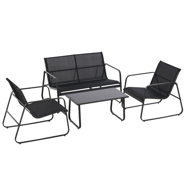 prezzo Garden Lounge Set Sofa 2 Sessel und Couchtisch aus Metall und schwarzem Textilene