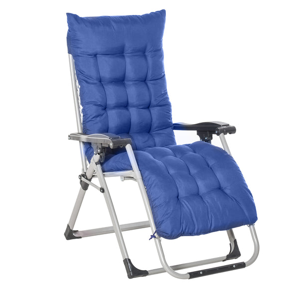 Gepolsterter klappbarer Liegestuhl 90 x 65 x 110 cm aus Metall und blauem Polyester sconto