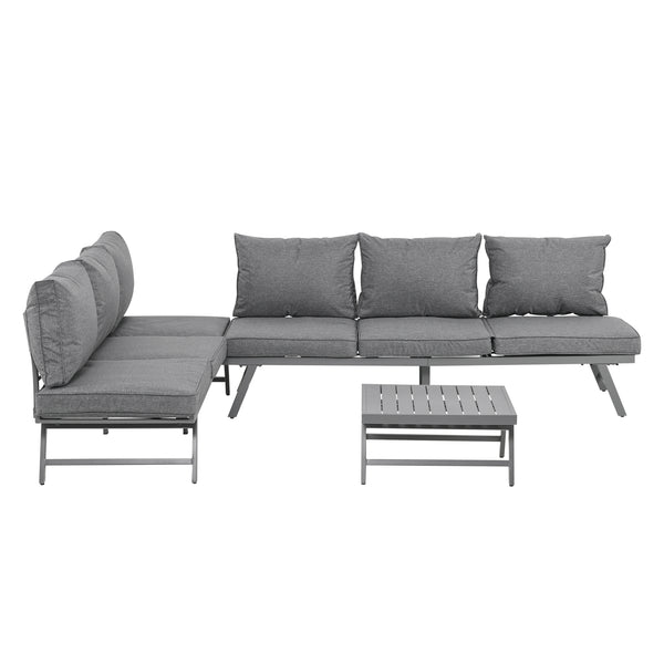 Garden Lounge Set 2 3-Sitzer-Sofas und Couchtisch aus Metall und grauem Polyester sconto