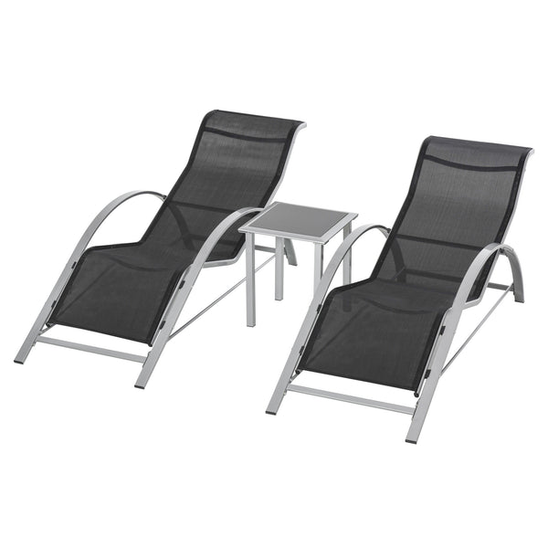 Set mit 2 Liegestühlen und Gartentisch aus Metall und schwarzem Stoff prezzo