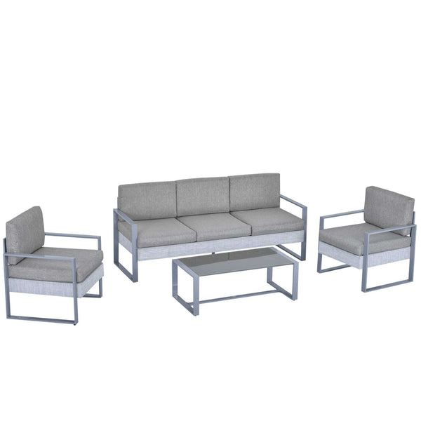 online Gartengarnitur Sofa, 2 Sessel und Couchtisch aus grauem Aluminium