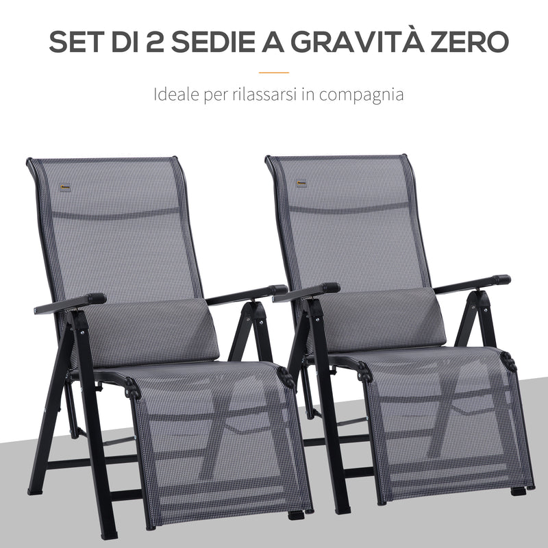 Set 2 Sedie Sdraio Zero Gravity Reclinabile 65x70x111 cm in Acciaio e Tessuto a Rete Grigio-5