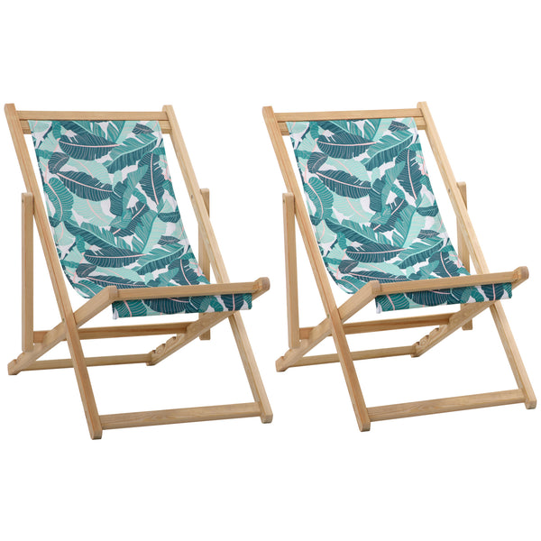 sconto Set aus 2 klappbaren Garten-Liegestühlen aus Holz mit tropischem Muster