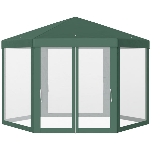Sechseckiger Pavillon 3,9 x 2,5 m mit Moskitonetz aus Eisen und grünem Polyester prezzo