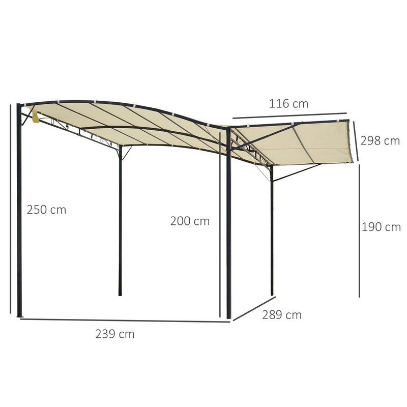 Pergola da Giardino 3x2.5m in Acciaio con Copertura in Tessuto Beige -3